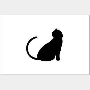 Black cat silhouette drawing Posters and Art